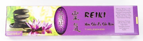Goloka Reiki timelessness incense purple box. 